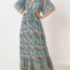 Boho Floral Print V Neck Maxi Dresses - Image 3