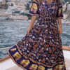 Boho Floral Print V Neck Maxi Dresses