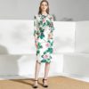 Casual Bow tie Floral Print Midi Skirt Suit