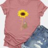 Casual Cartoon Sunflower Printed Short Sleeve O-neck T-Shirt