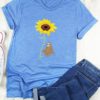 Casual Cartoon Sunflower Printed Short Sleeve O-neck T-Shirt - Image 5