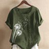 Casual Flower Printed Short Sleeve O-Neck Button Overhead T-shirt - Image 4