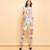 Casual Short Sleeve Beading T-shirt Pants 2Pieces Set - Image 2