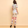 Casual Short Sleeve Beading T-shirt Pants 2Pieces Set - Image 6