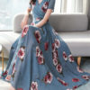 Chiffon Floral V Neck Long Maxi Dresses - Image 2