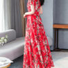 Chiffon Floral V Neck Long Maxi Dresses - Image 4