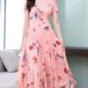 Chiffon Jewel Neck Swing Floral Maxi Dress