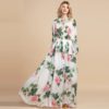 Elegant Flowers Print Long Sleeve Maxi Dress