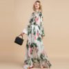 Elegant Flowers Print Long Sleeve Maxi Dress - Image 4