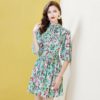 Elegant Ruffles Lantern Sleeve Floral Print Vintage Mini Dress