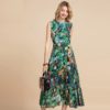 Elegant Sleeveless High waist Vintage Animal Jungle Floral Print Holiday Dress - Image 3