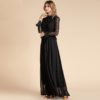 Fashion Designer Solid Mesh Lace Sleeve Floral Embroidery Ruffles Maxi Dress - Image 3