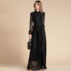 Fashion Designer Solid Mesh Lace Sleeve Floral Embroidery Ruffles Maxi Dress - Image 4