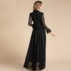 Fashion Designer Solid Mesh Lace Sleeve Floral Embroidery Ruffles Maxi Dress - Image 6