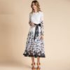 Fashion Runway Bow Belted Long Sleeve Dot Floral Print Chiffon Holiday Dress - Image 4