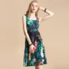 Fashion Runway Jungle Animal Floral Print Beading Draped Vintage Dress