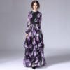 Fashion Runway Long Sleeve Vintage Tiered Tulip Floral Printed Long Dress