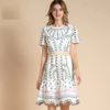 Fashion Runway Short Sleeve Hollow out Embroidered Holiday Dress