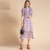 Fashion Runway Solid Ruffles Ruched Floral Mesh Party Lace Dress