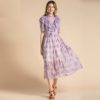 Fashion Runway Solid Ruffles Ruched Floral Mesh Party Lace Dress - Image 2