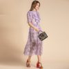 Fashion Runway Solid Ruffles Ruched Floral Mesh Party Lace Dress - Image 3