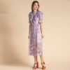 Fashion Runway Solid Ruffles Ruched Floral Mesh Party Lace Dress - Image 4