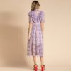 Fashion Runway Solid Ruffles Ruched Floral Mesh Party Lace Dress - Image 5
