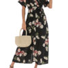 Floral Print Short Sleeves V Neck Chiffon Maxi Dress