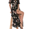 Floral Print Short Sleeves V Neck Chiffon Maxi Dress - Image 2