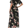 Floral Print Short Sleeves V Neck Chiffon Maxi Dress - Image 3