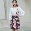 Fashion Designer Floral-Print Shirt+Beaded Elegant Skirt set - Image 5