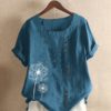 Floral Printed Short Sleeve O-Neck Button Casual T-shirt