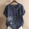 Floral Printed Short Sleeve O-Neck Button Casual T-shirt - Image 2