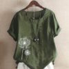 Floral Printed Short Sleeve O-Neck Button Casual T-shirt - Image 3