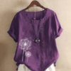 Floral Printed Short Sleeve O-Neck Button Casual T-shirt - Image 4