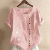 Floral Printed Short Sleeve O-Neck Button Casual T-shirt - Image 5