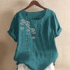 Flower Printed O-neck Short Sleeve Vintage T-shirts