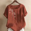 Flower Printed O-neck Short Sleeve Vintage T-shirts - Image 2