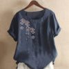 Flower Printed O-neck Short Sleeve Vintage T-shirts - Image 3