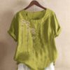 Flower Printed O-neck Short Sleeve Vintage T-shirts - Image 4