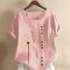Flower Printed Short Sleeve O-Neck Button Casual Overhead T-shirt - Image 5