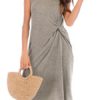 Jewel Neck Knotted Sleeveless Beach Dress - Image 2
