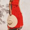 Jewel Neck Printed Lace Up Beach Dress