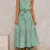 Jewel Neck Printed Lace Up Beach Dress - Image 10