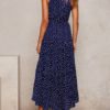 Jewel Neck Printed Lace Up Beach Dress - Image 2