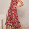 Jewel Neck Printed Lace Up Beach Dress - Image 4