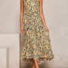 Jewel Neck Printed Lace Up Beach Dress - Image 5