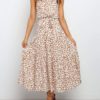Jewel Neck Printed Lace Up Beach Dress - Image 6