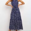 Jewel Neck Printed Lace Up Beach Dress - Image 7