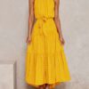 Jewel Neck Printed Lace Up Beach Dress - Image 8